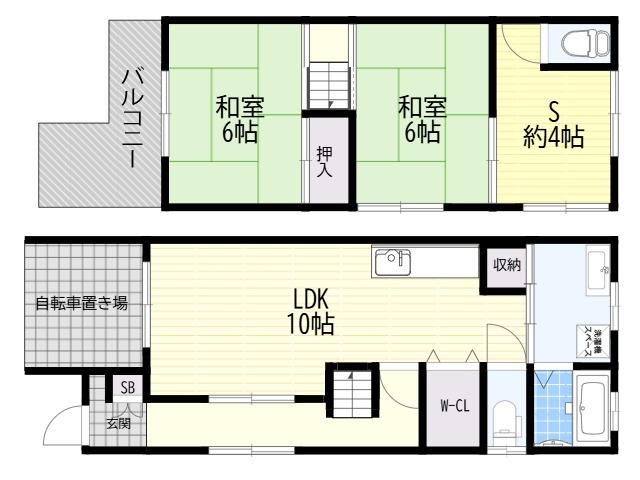 京阪本線 寝屋川市駅 徒歩27分 2階建 築55年の間取り写真