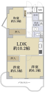 芦屋朝日ヶ丘レックスマンション2号棟の間取り写真